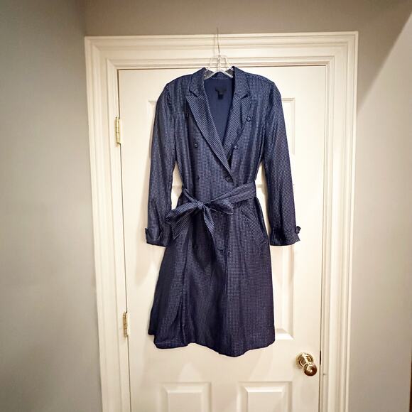 J Crew Collection Silk Polka Dot Trench Dress Gilbert Blue White Size 2 - Picture 6 of 16